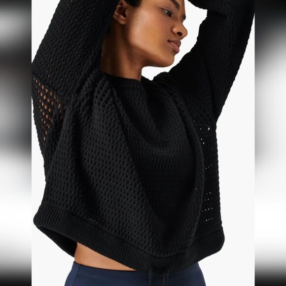 SWEATY BETTY |Tides High Open Weave Jumper sweater Crochet Black Sz 8 - Picture 2 of 9